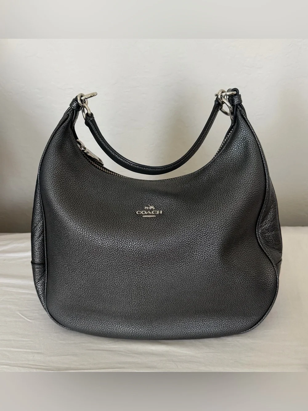 Coach silver/ metallic Pebbled Leather Hobo with Silver Hardware- pewter color